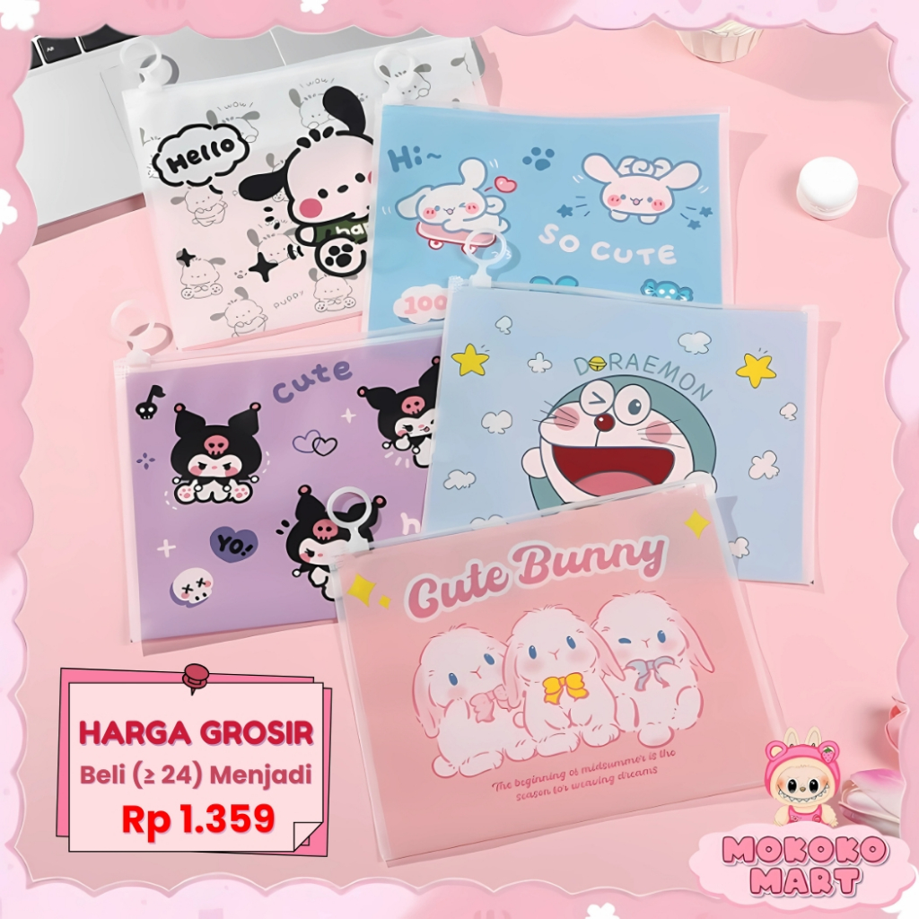 

MM Zipper Bag Anti Air Ziplock Bag Pouch Bag Organizer Transparan Kartun Tas Make Up Anti Air ST29