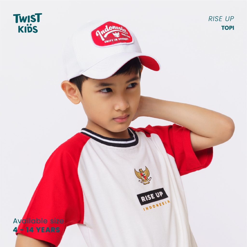Twist Kids - Aksa C, Rise Up, Topi Anak Laki-Laki Tema Indonesia Kemerdekaan Agustus Warna Putih