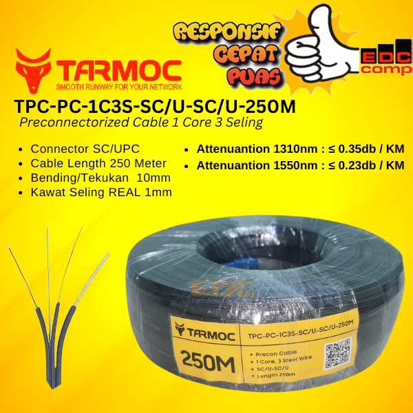 Kabel FO Preconnectorized 250 Meter/Precon Fiber Optic 250M Dropcore