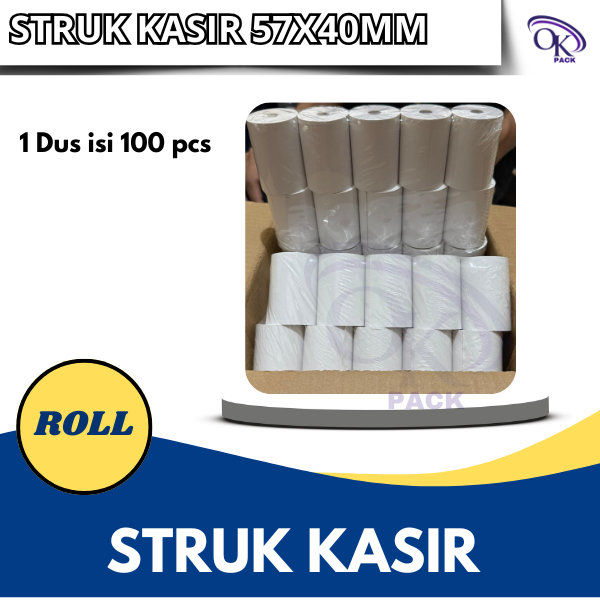 

KERTAS STRUK THERMAL PAPER ROLL 57x40 (1 Dus isi 100 Roll )TERMAL EDC THERMAL PRINTER MINI BLUETOOTH 57MM CORELESS