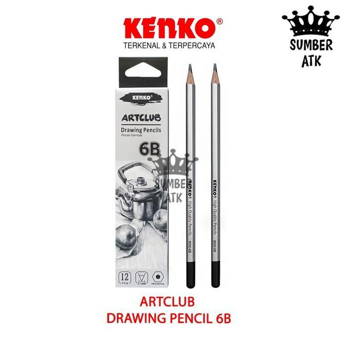 

Pensil Gambar 6B Kenko ARTCLUB Hexagonal Grip Original (12 PCS) / Sketching Drawing Pencils Wooden Pencil Kenko ART CLUB 6 B 3.1mm Per Lusin