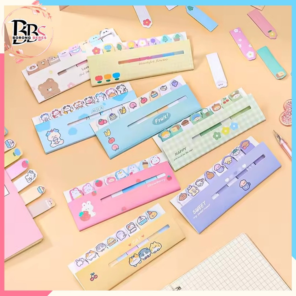 

BORES Pembatas Buku Karakter Hewan Lucu Penanda Buku Stationery Memo Pad Convenience Cute 8 IN 1 Sticky Notes Karakter 8IN1 Tempelan Kertas Catatan 120 Lembar