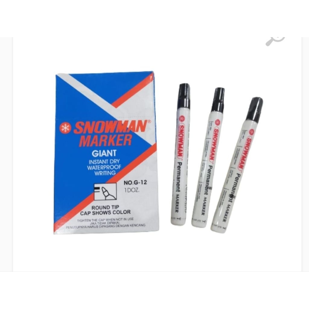 

Spidol Permanen Merk Snowman,Type G-12 Warna Hitam isi 12 pcs/1 Lusin