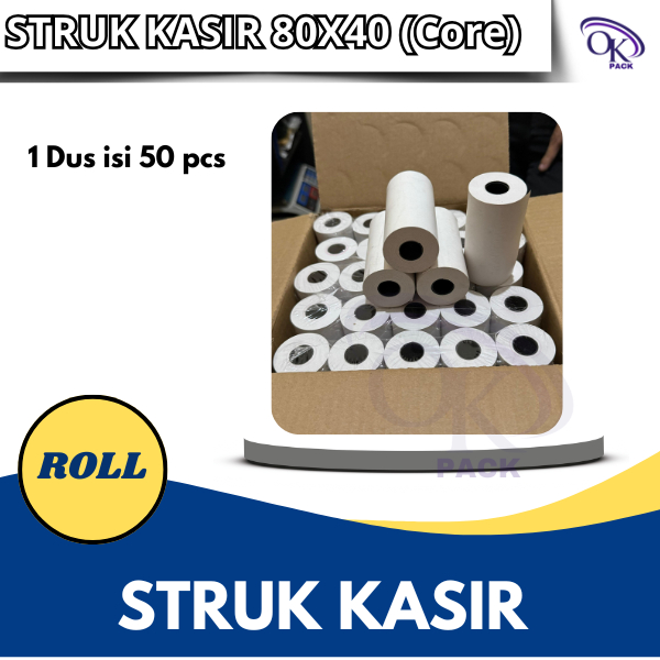 

KERTAS STRUK THERMAL PAPER ROLL 80x40 CORE (1 Dus isi 50 Roll )TERMAL EDC THERMAL PRINTER MINI BLUETOOTH