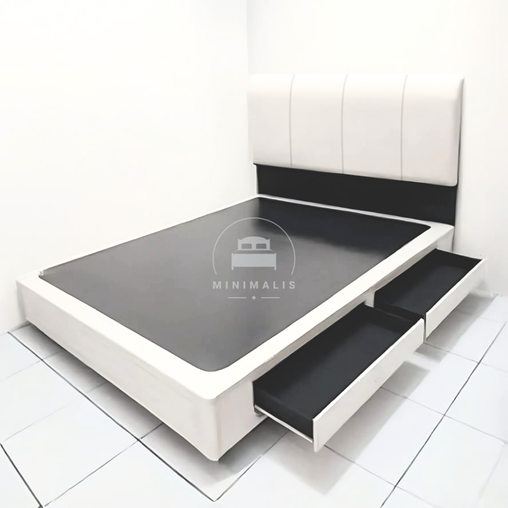Dipan Laci Minimalis | Divan Ranjang Tempat Tidur Dan Sandaran 2 Laci | Bahan Kayu Tanpa Kasur