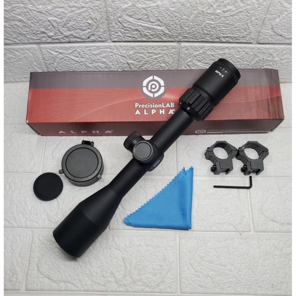 Teleskop Senapan Angin PrecisionLAB Alpha 3-9x40 + Mounting Ring & Lens Cover Original