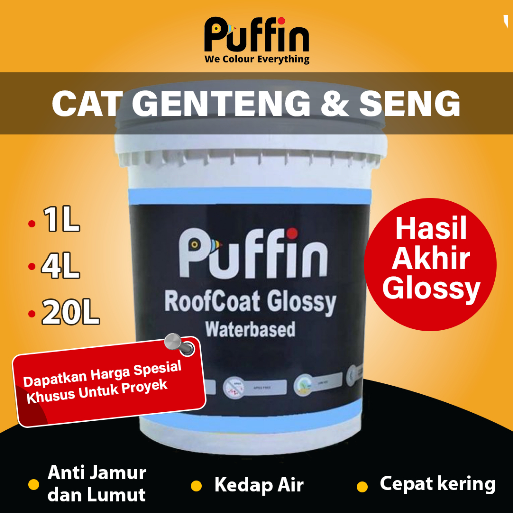 Cat genteng seng asbes Puffin Roofcoat Waterbased Glossy 20 L