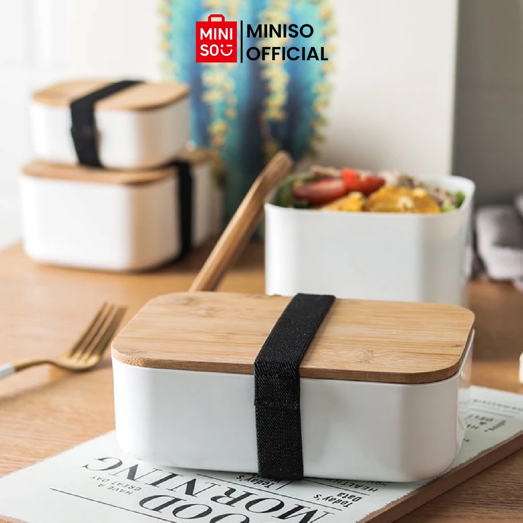 MINISO Kotak Mankanan Bento Sendok Garpu Set Kotak Bekal Makan Lunch Box Tempat Bekal 900ml