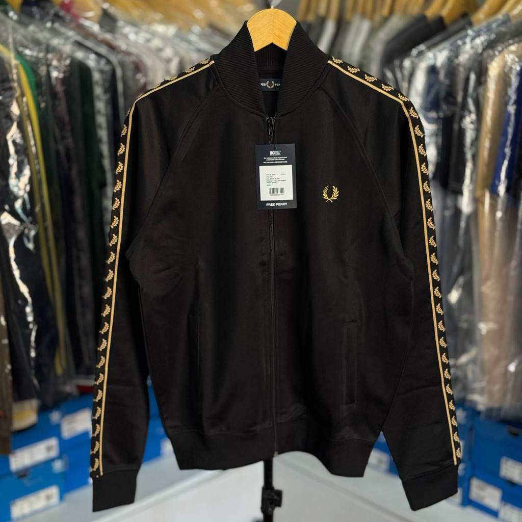 Tracktop Bomber Fred Perry Taped Black Gold BNWT Original 100%
