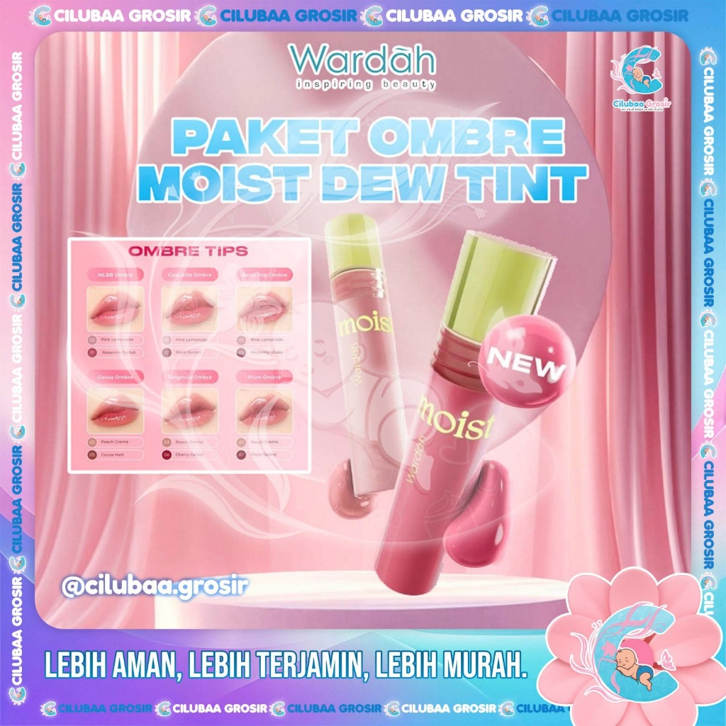 WARDAH PAKET OMBRE Moist Dew Tint 3gr || Paket Ombre Wardah Moist Dew Tint || Bibir Lembab Glossy ||