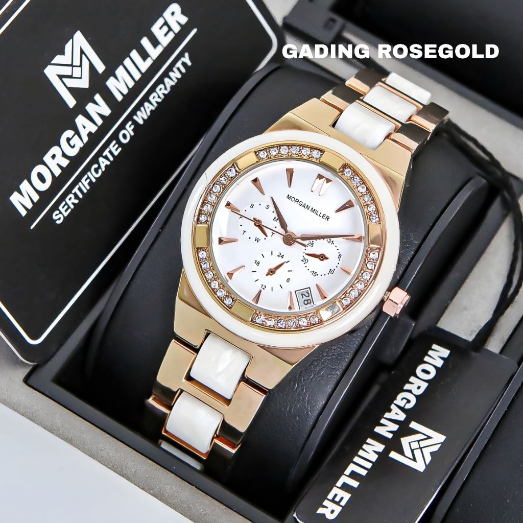 TERMURAH Morgan Miller MM17 Jam Tangan Wanita Original Quartz Diamond Rantai Mika Keramik Tahan