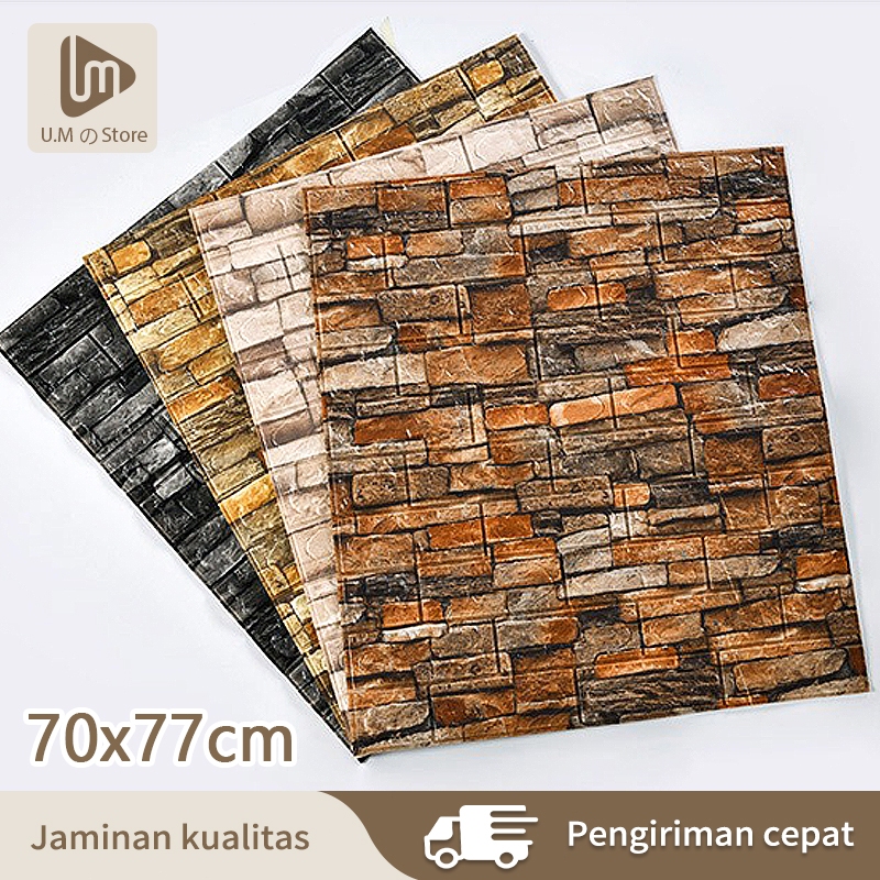 Wallpaper Sticker Dinding Motif Bata Merah 70x77cm Wallpaper Dinding 3D Stiker kamar tidur Foam Batu