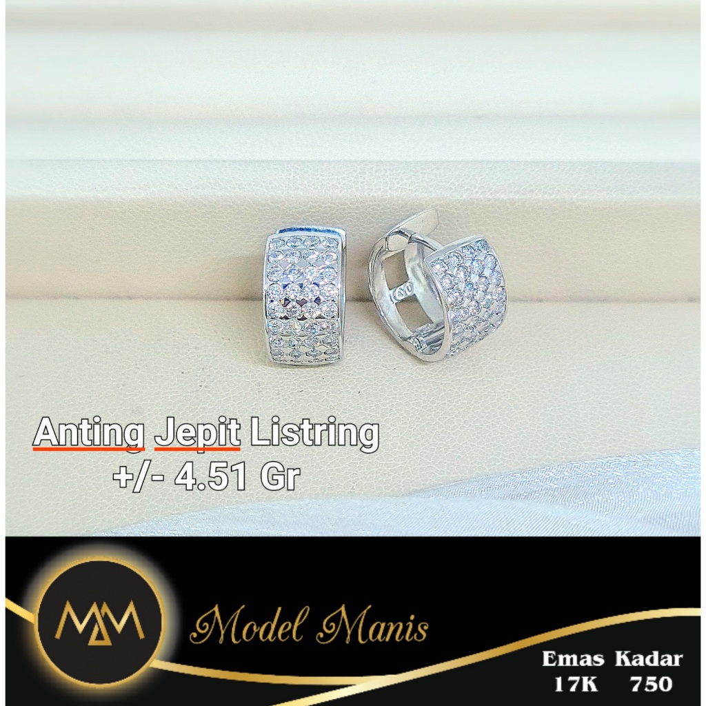 Model Manis Gold - Anting Jepit Listring Lebar Putih - Emas 17k  750