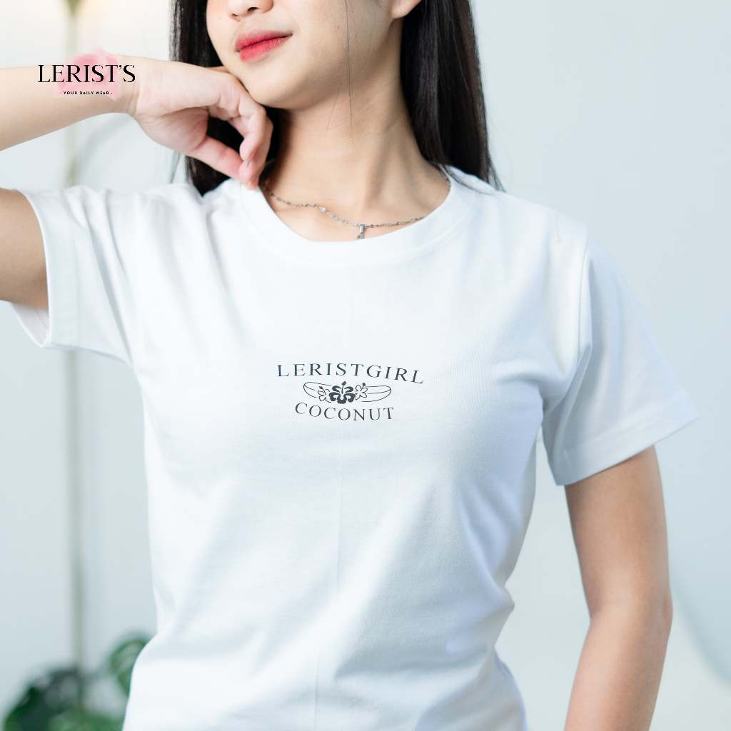 Oneck Coconut Lerist- Atasan wanita kekinian leher bulat motif number cotton combed 30s premium Leri
