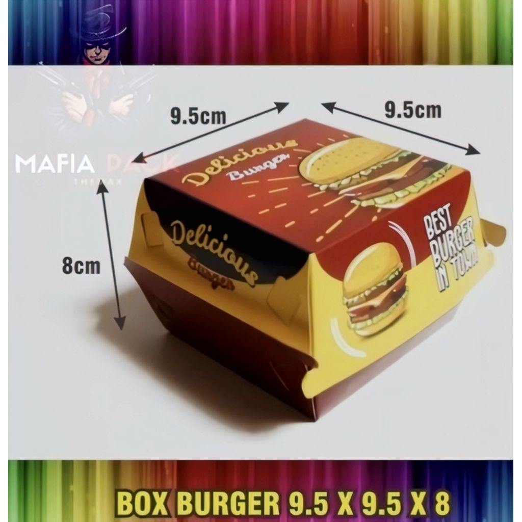 

Kemasan Burger ivory foil (50 pcs) Dus Burger/Box Burger/kotak burger /Packaging Burger warna dan motif cerah menarik harga termurah