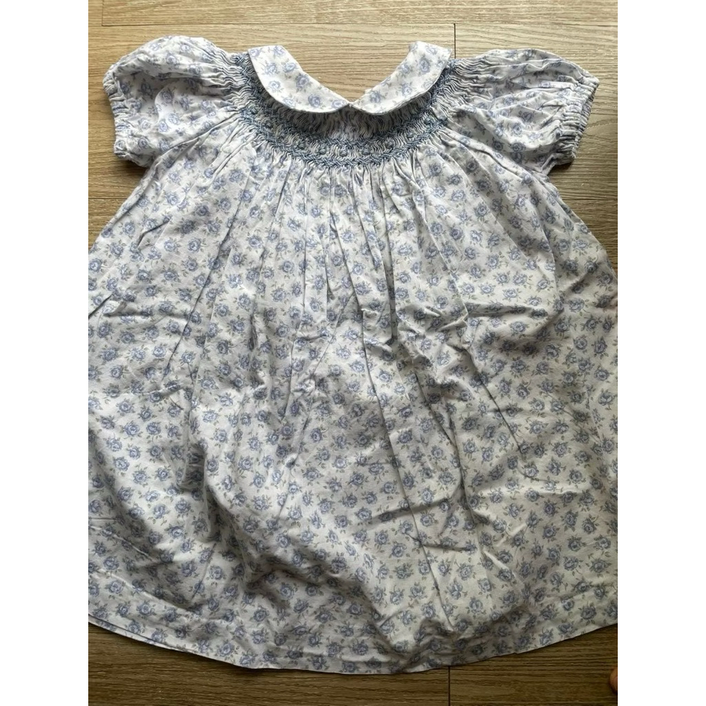 DBB blue handsmocked girl dress size 5 tahun baju anak perempuan Preloved