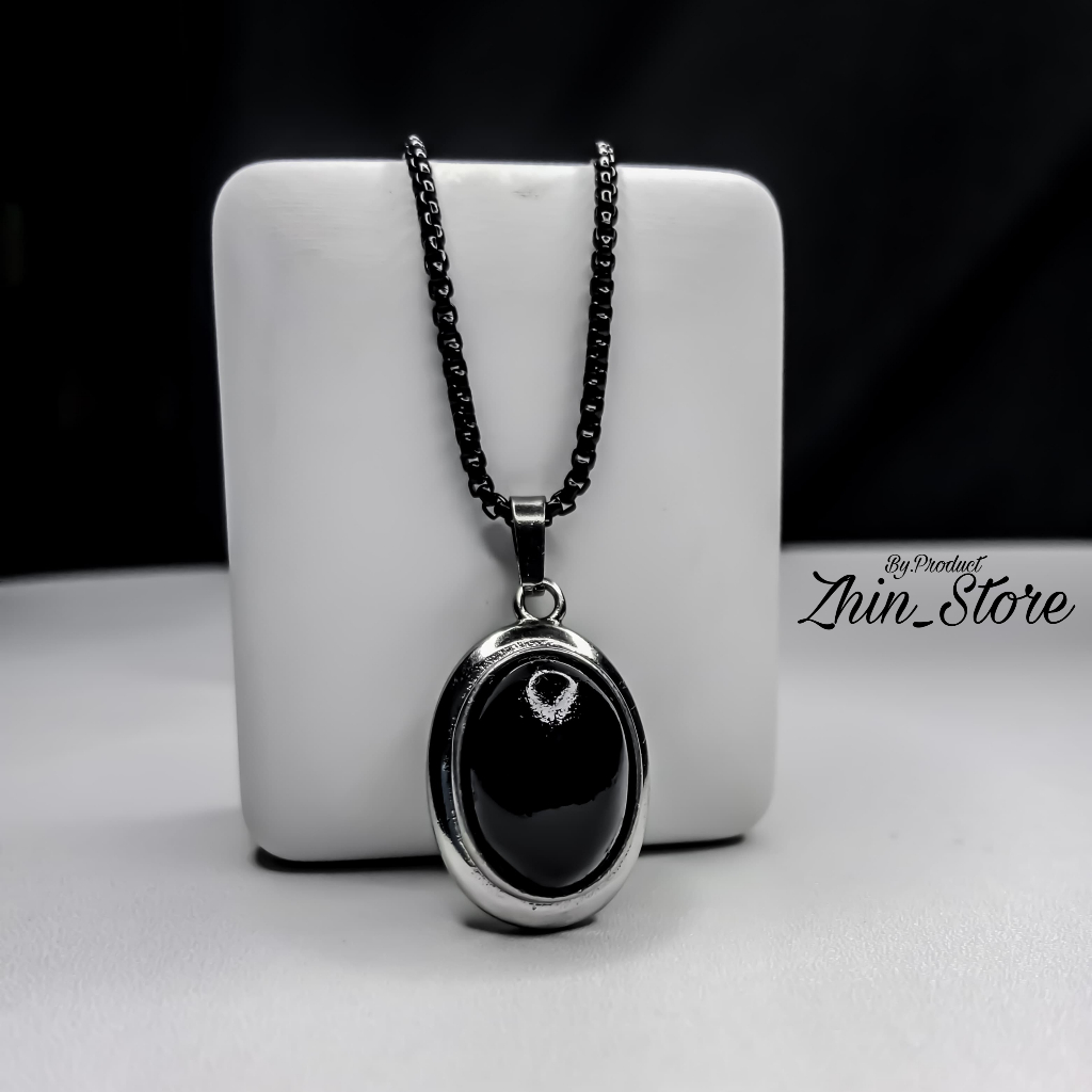 Kalung batu akik pria & wanita unisex liontin kecubung wulung