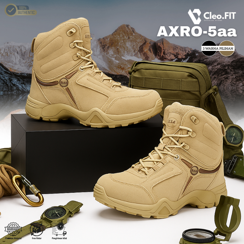 AXRO-5AA Sepatu Boots Safety Tactical Satpol pp Polisi TNI Pdl PDH Hiking Gunung Pria Original Kerja