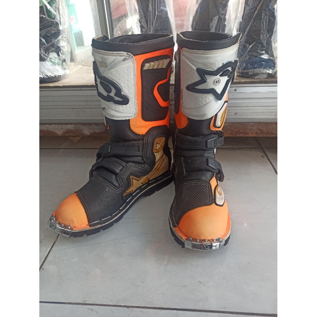 Sepatu boots MX cross Trail Trabas Supermoto RNL Hitam oren