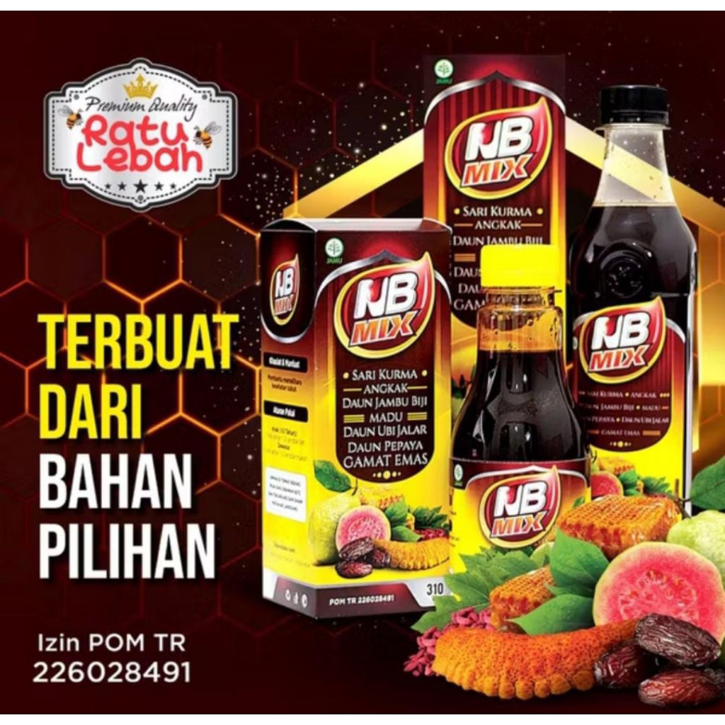 

NB MIX Ratu Lebah Sari kurma Madu Angkak Propolis Plus Daun Ubi Jalar Mengobati anemia dan Trombosit 310ml & 470