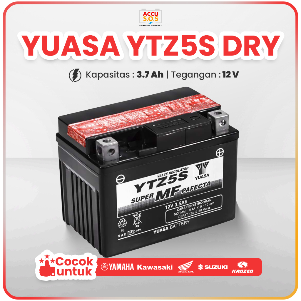 Aki Motor YUASA YTZ5S DRY untuk Honda Beat eSP CBS, Honda Beat POP eSP CBS