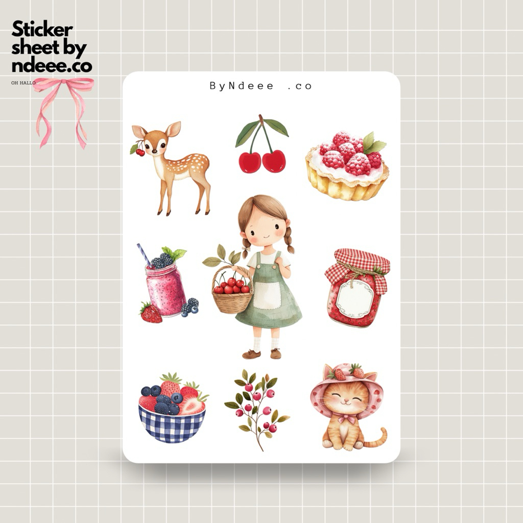 

Sticker Sheet | cherryy Girl | journal stickers, calendar, planner stickers, scrapbook stickers, cozy art