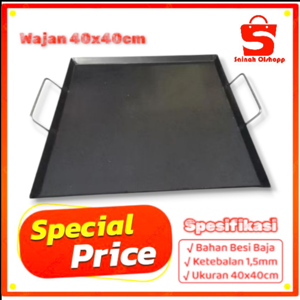Wajan Roti Bakar 40x40cm / Wajan Baja Hitam Full Tekuk / Wajan Kebab