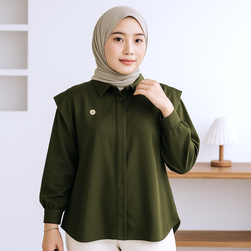 Blus Andini Syakila Lengan Panjang Wanita Polos Elegan