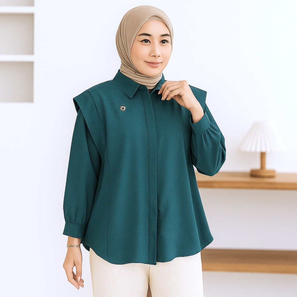 Blus Andini Syakila Wanita Polos Lengan Panjang Elegan