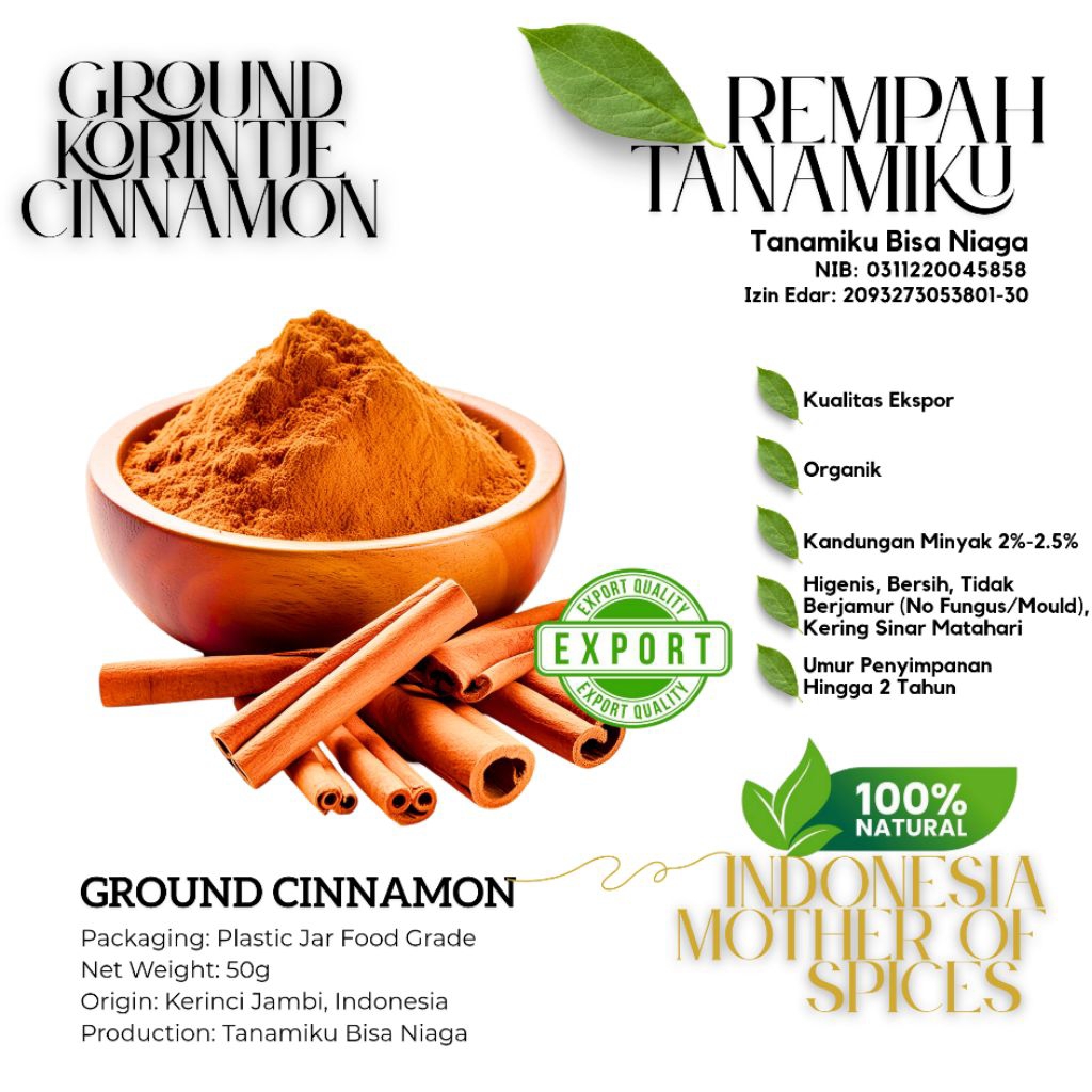 

Rempah Bubuk Kayu Manis Korintje Bebas Jamur Kering Kualitas Ekspor Korintje Cinnamon Powder Export Quality