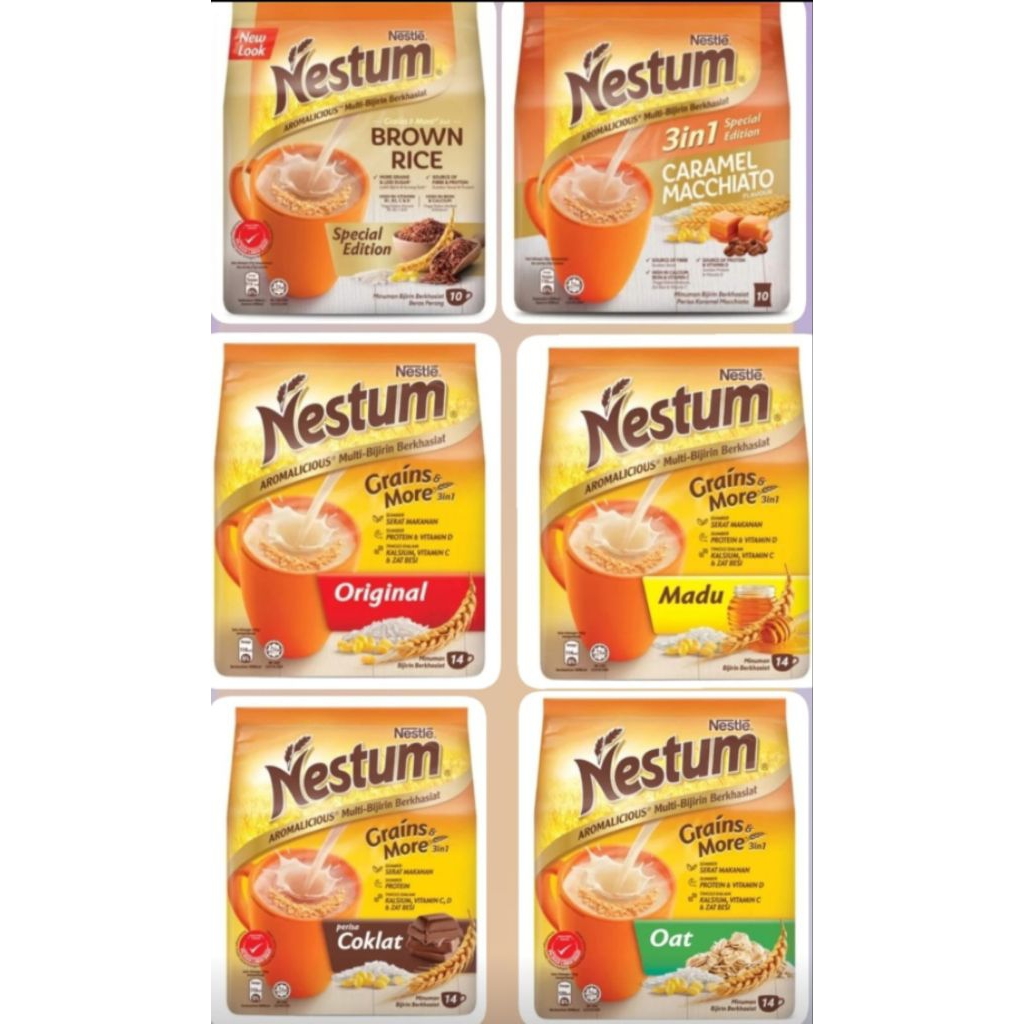 

Nestle Nestum 3in1 Grains & more all Varian Malaysia Original | Coklat | Madu | Brown Rice | Caramel Macchiato | oat | Taro | Kurma