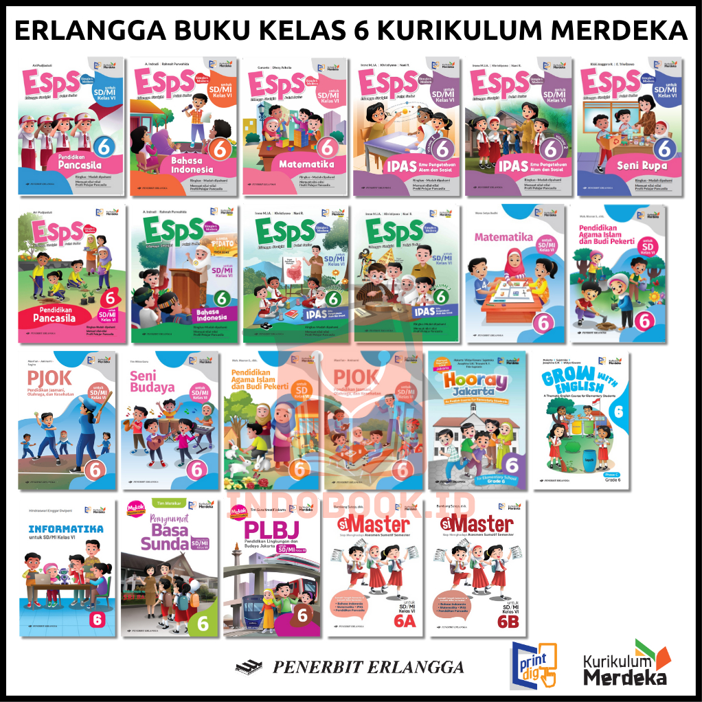 ERLANGGA BUKU KELAS 6 SD/MI KURIKULUM MERDEKA LENGKAP Mata Pelajaran ( ESPS PKN,BAHASA INDONESIA,MAT