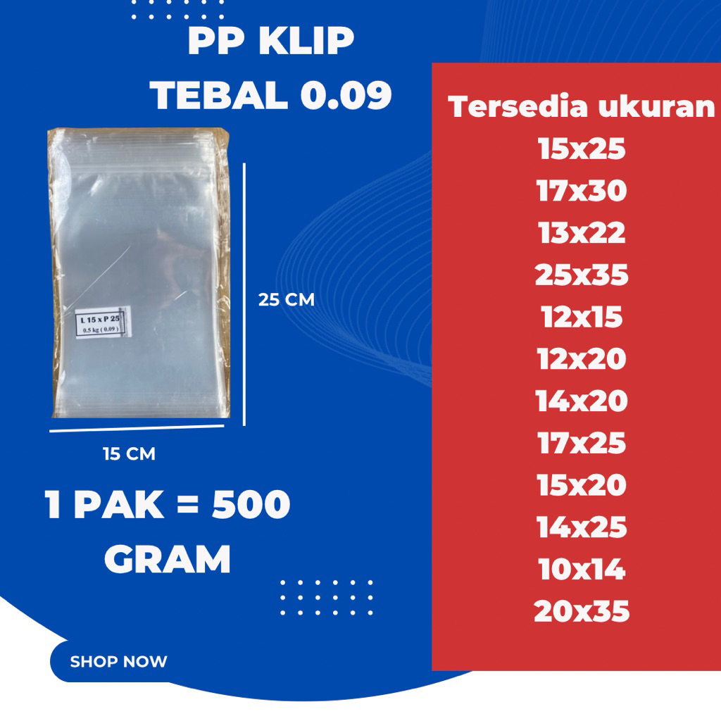 PP klip tebal 0.09/plastik snack ziplock