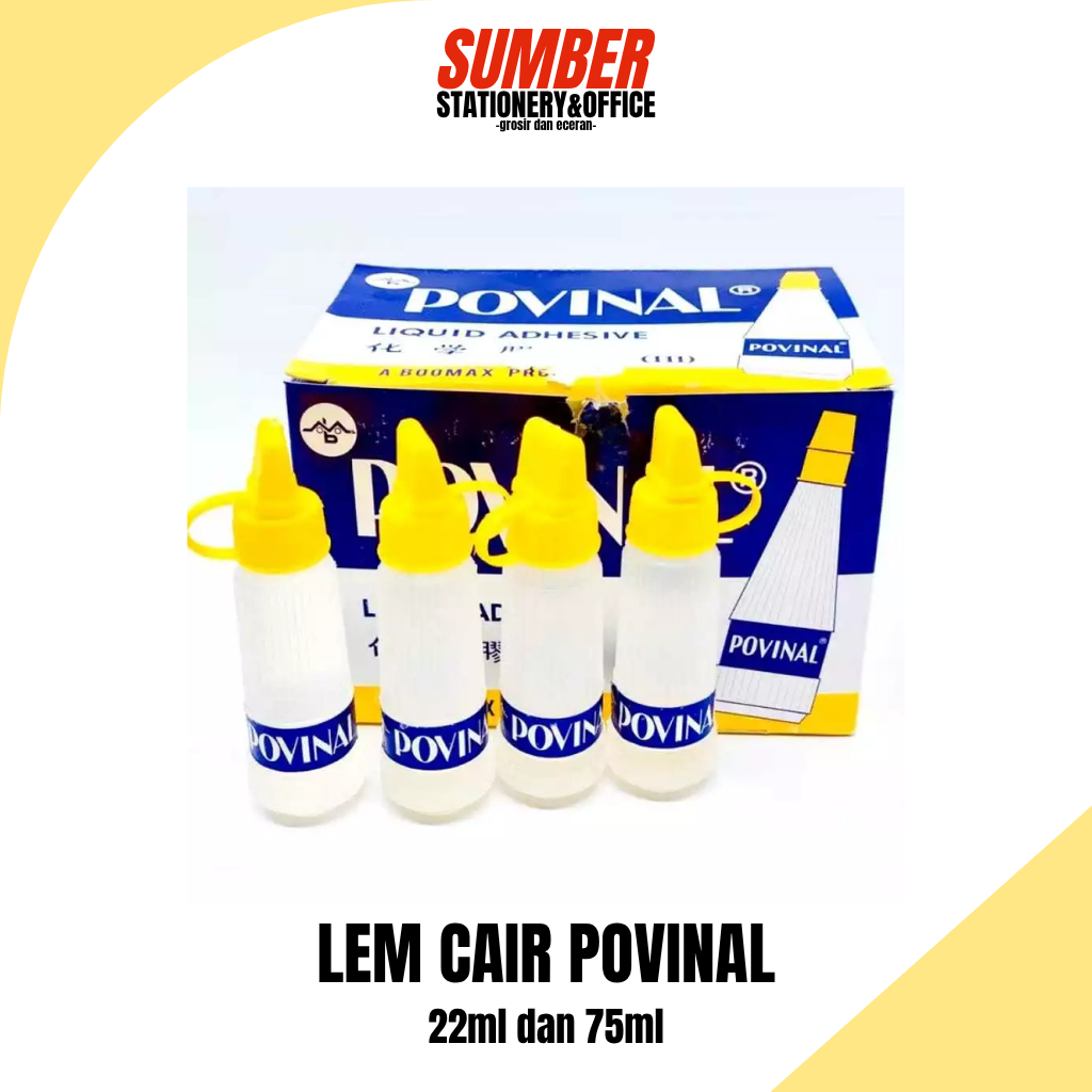 

Lem Cair Povinal 22ml (111) & 75ml (112) - Perekat Kertas, Kayu & Plastik [1 Botol]