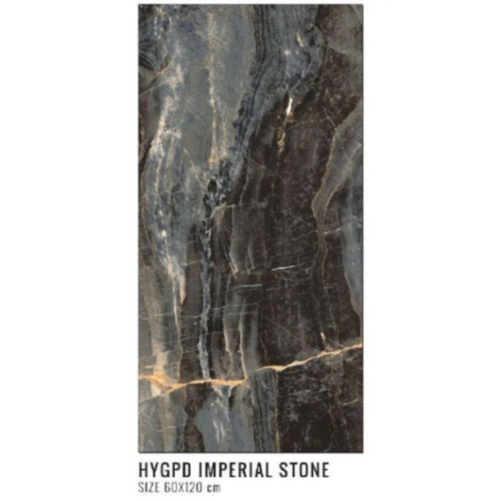 GRANIT MERK IKAD TIPE IMPERIAL STONE UKURAN 60X120 PERMUKAAN TEKSTURE GLOSSY GLAZED POLISHED UNTUK L