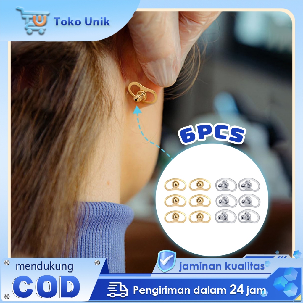 6pcs Earring Back Stopper Lapisan Emas/Perak Tutup Giwang Pantat Anting Perhiasan