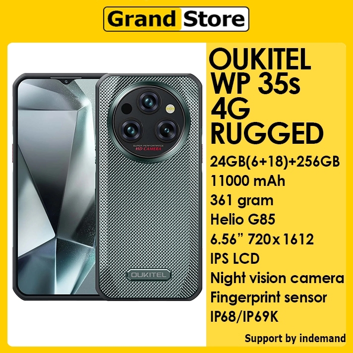 OUKITEL WP35s 4G RAM 24GB+256GB ROM Android 14 6.56" IPS LCD 720 x 1612 11000mAh Rugged Smartphone