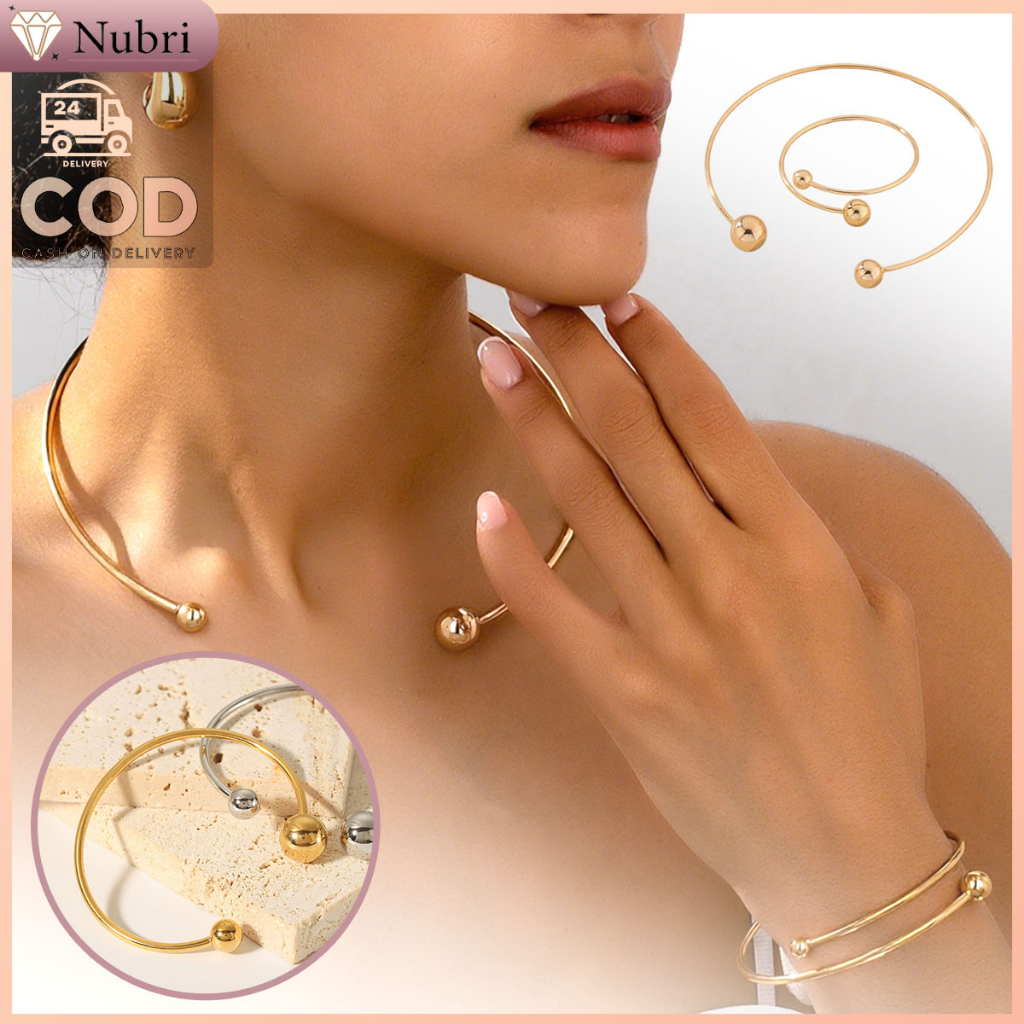 Nubri COD Set Kalung Gelang Bola Terbuka Warna Emas | Aksesoris Wanita Choker Torque Korea Fashion E