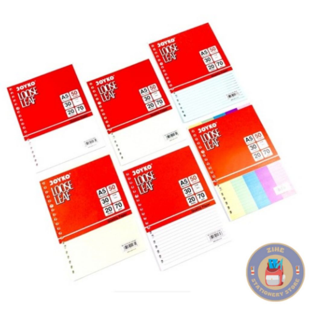 

Refill Kertas Binder/ Isi / Loose Leaf Warna / Color A5 (20 Holes isi 50 Lembar Joyko)