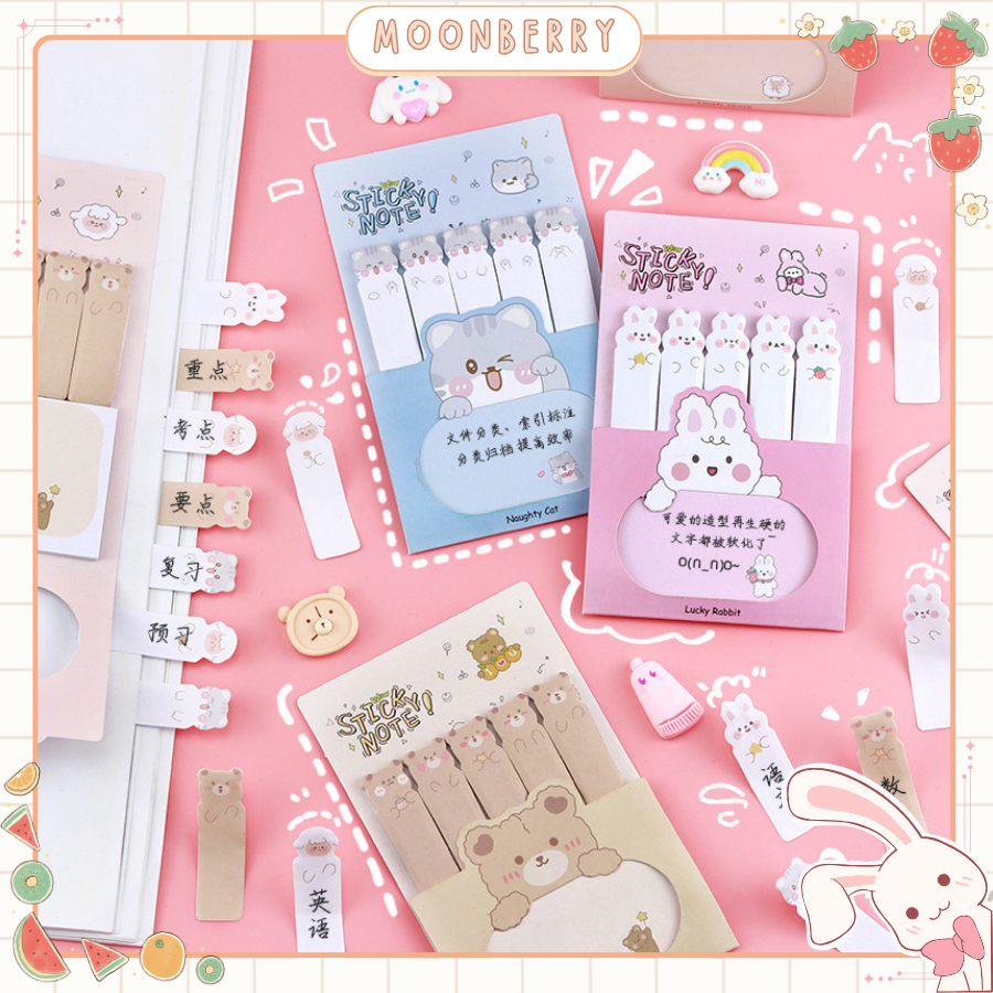 

Stiker Indeks Motif Hewan Kartun Lucu Sticky Note 4 Line / Pembatas Buku Tempel Kertas