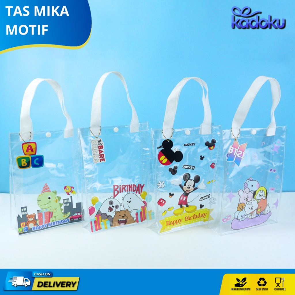

Tas Mika PVC / Tas Mika PVC Transparan / Tas Bening / Tas Transparan / Tas Hampers Ulang Tahun Lucu