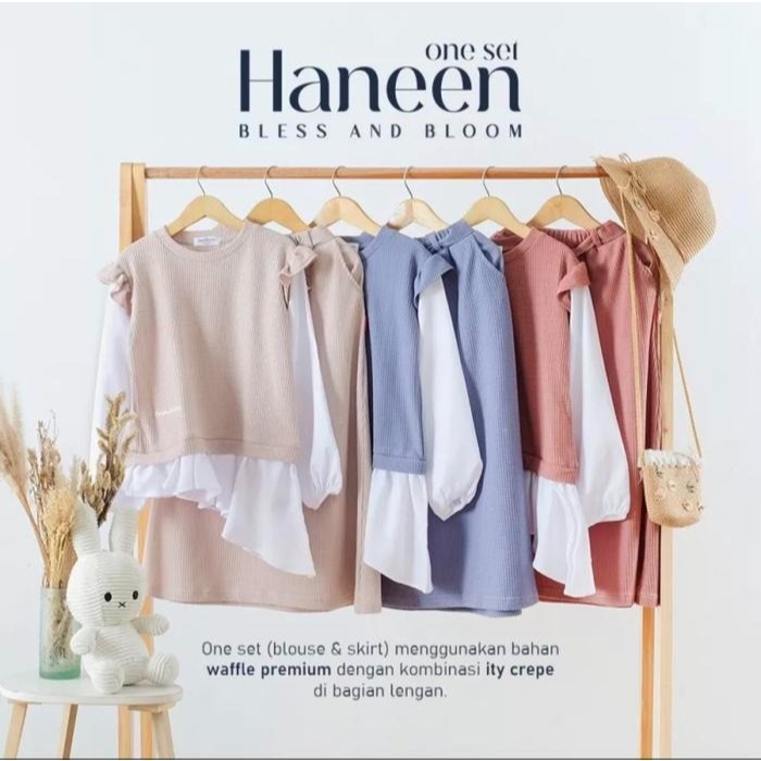 Haneen Bless And Bloom One Set Blouse & Skirt Waffle Premium Dengan Kombinasi Ity Crepe di Bagian Le
