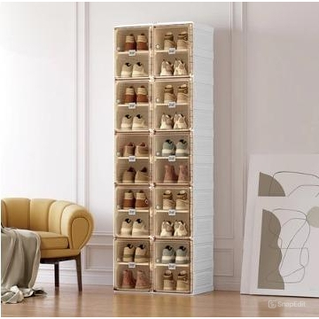 Rak Lemari Sepatu Lipat Kapasitas 20 Pasang Pintu Transparan Kuat Kokoh Tahan Lama Anti Debu