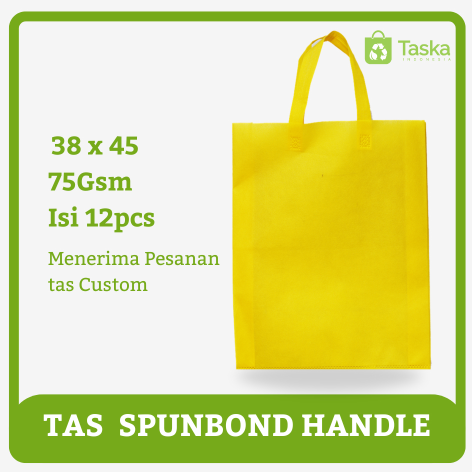

Taska - (Isi12) Tas Spunbond Handle 38x45 Warna Kuning Lusinan Grosir Goodiebag Sembako Besar