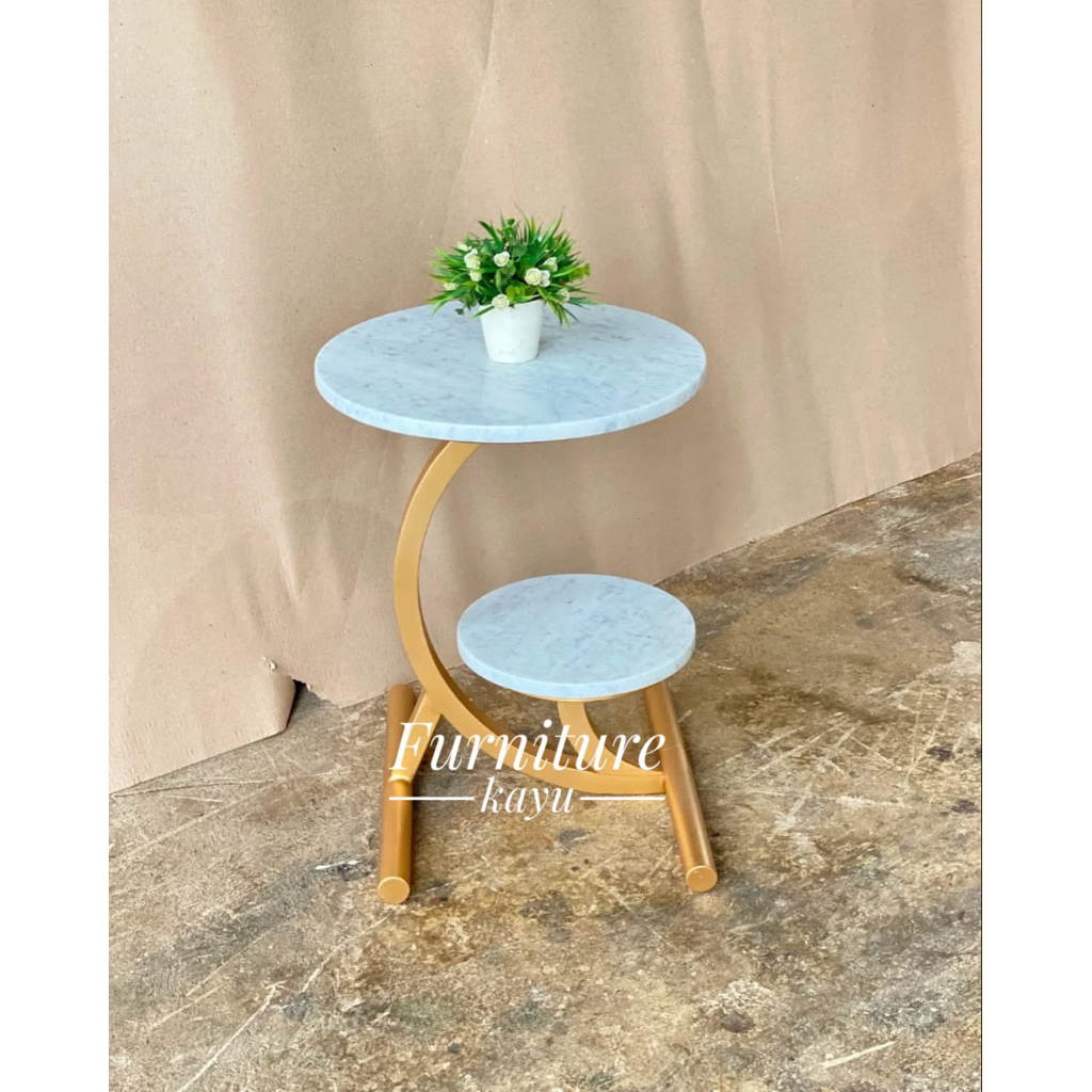 Meja Sudut Marmer Asli Meja Samping Marmer Asli White Carara, Meja tamu sudut