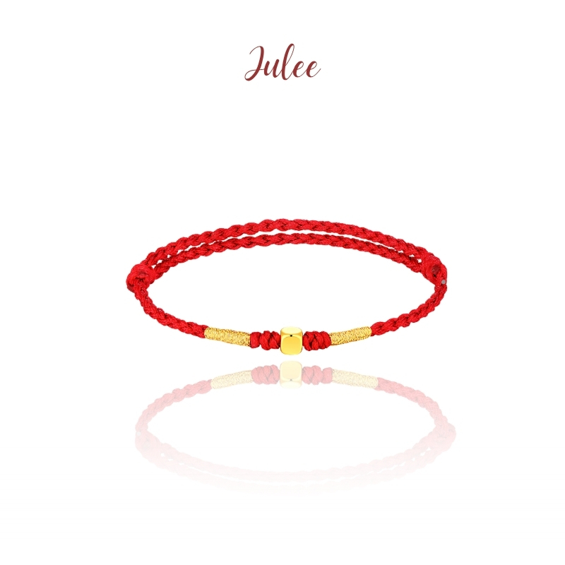 JULEE [Emas Kadar 24K] Gelang Keberuntungan Gaya China Emas Kadar 24K Tali Merah,  Cocok untuk Kado 