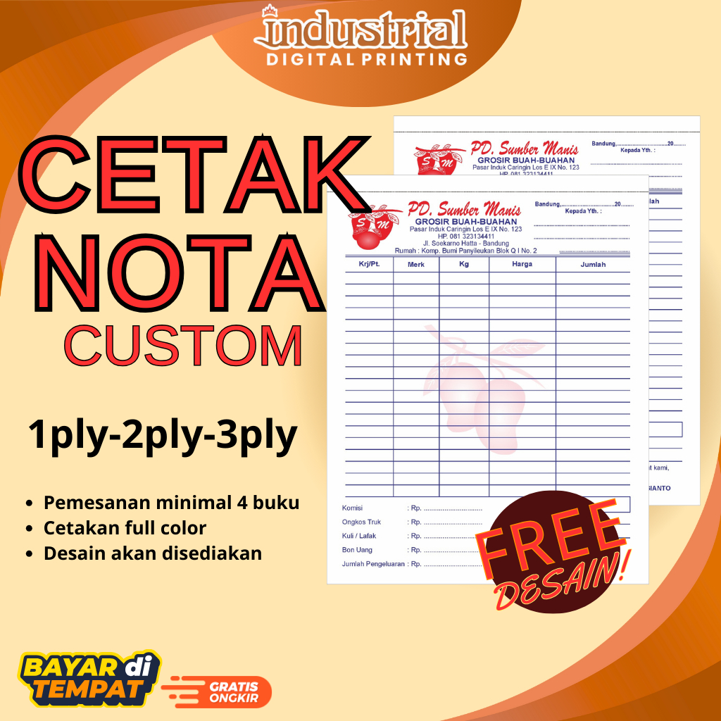 

cetak nota custom 1ply 2 ply 3ply nama usaha toko sendiri ukuran sedang 1/4 polio INDUSTRIAL DIGITAL PRINTING