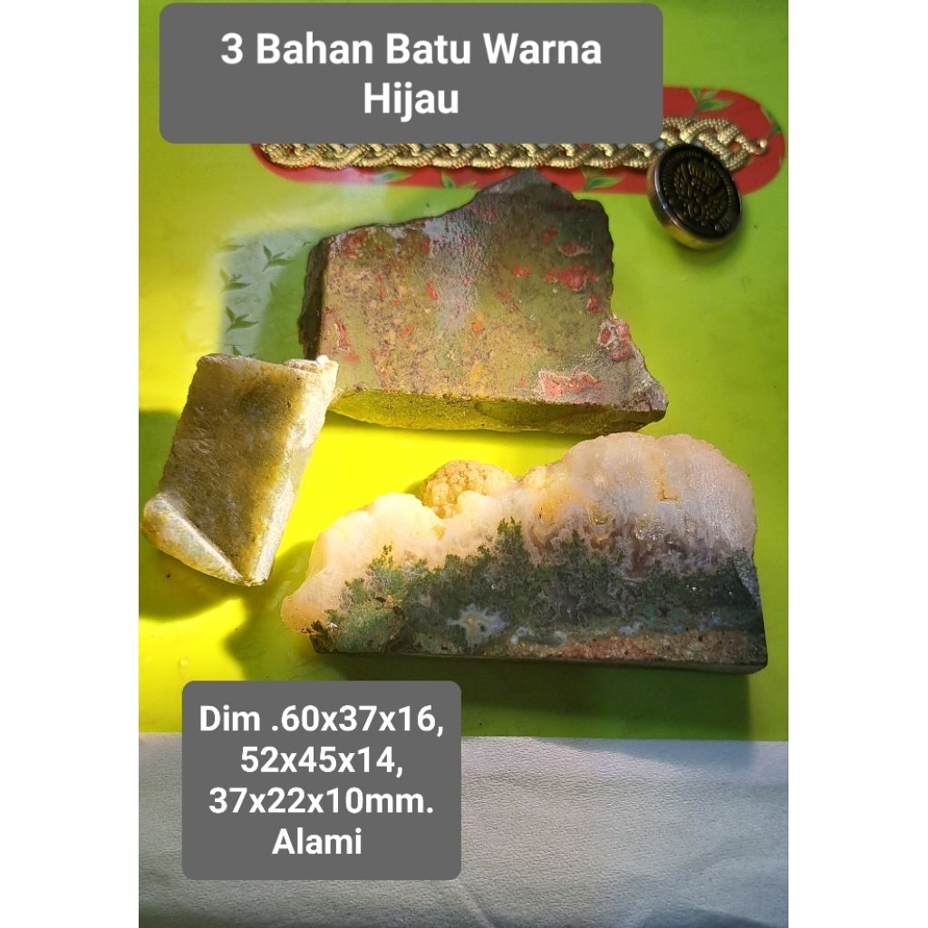 3 Bahan Batu Warna Hijau Alami Natural Rough Stone untuk Cincin Batu Lumut Akik Pria
