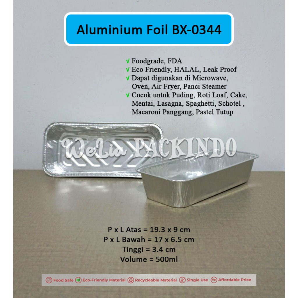[1 PCS INSTANT] Aluminium Foil Tray BX-0344 untuk Puding, Roti Loaf, Cake, Mentai, Lasagna, Spaghett