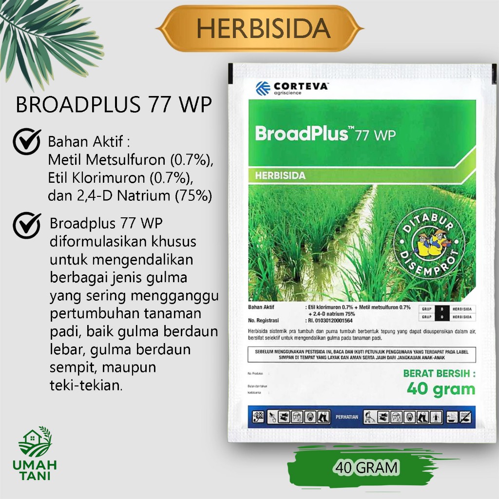 HERBISIDA BROADPLUS 77 WP 40 Gram Formula Selektif Sistemik CORTEVA Obat Rumput Padi